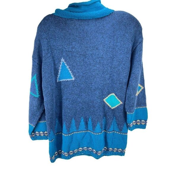 Segrets Womens Vintage 1980’s Sweater Hand Knit Rolled Mock Neck Blue Small - Picture 2 of 9
